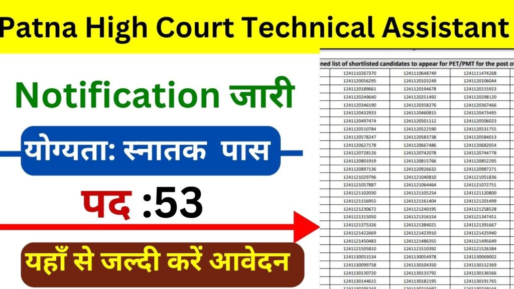 Patna High Court Technical Assistant भर्ती का नोटिफिकेशन जारी, आवेदन शुरू